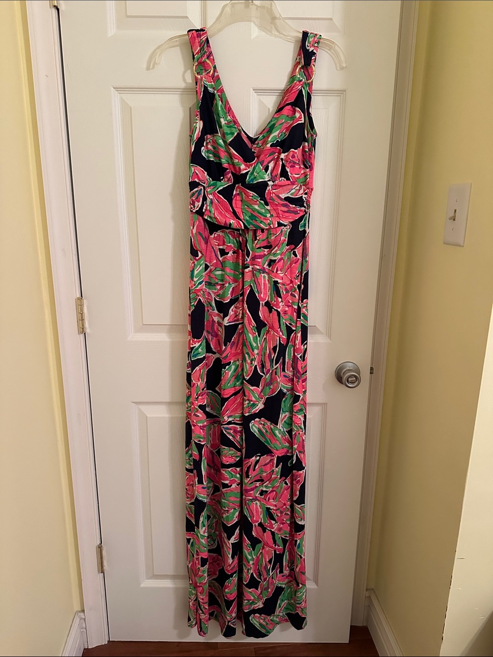 Lilly Pulitzer Sleeveless V-Neck Floral Maxi dress in Navy , Pink & Green